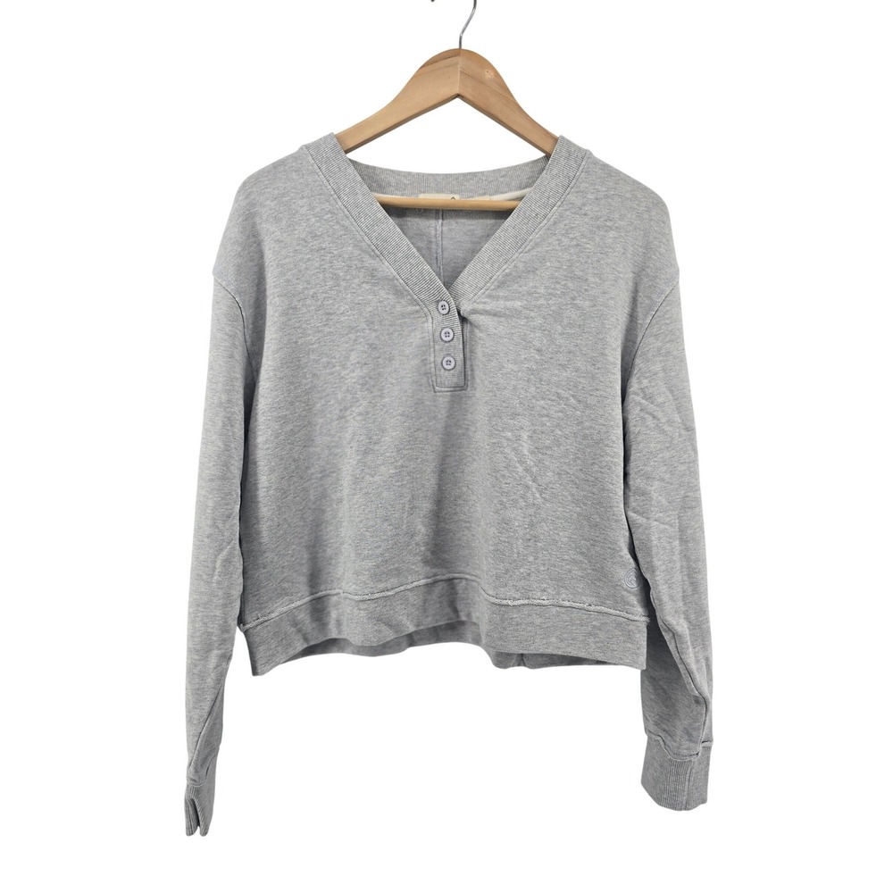 tasc Performance Sweatshirt Womens Medium Gray Henley V-Neck Bamboo Cotton Crop